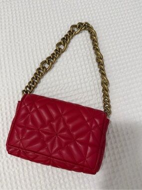 Zara Quilted Red Crossbody with Gold Chain Strap